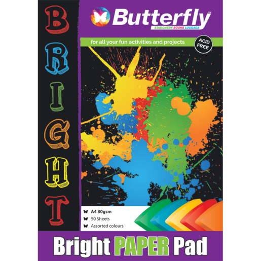 BUTTERFLY A4 BRIGHT PAPER PAD (50)
