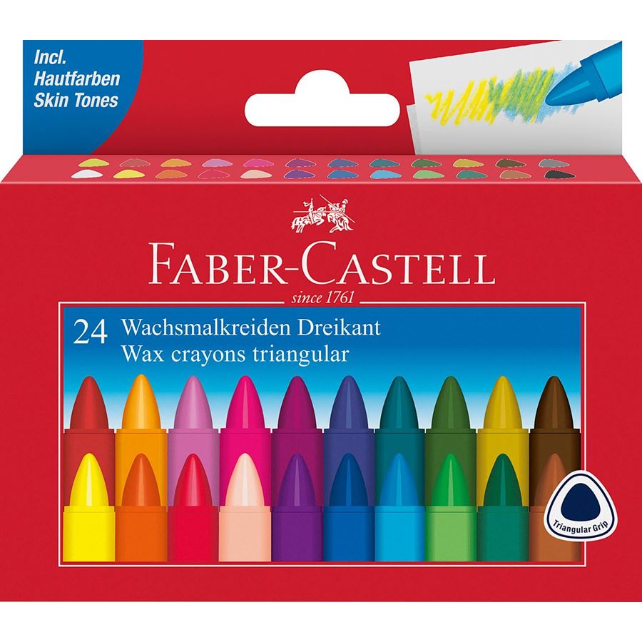 Faber Castell Wax Crayon Triangular Wallet of 24
