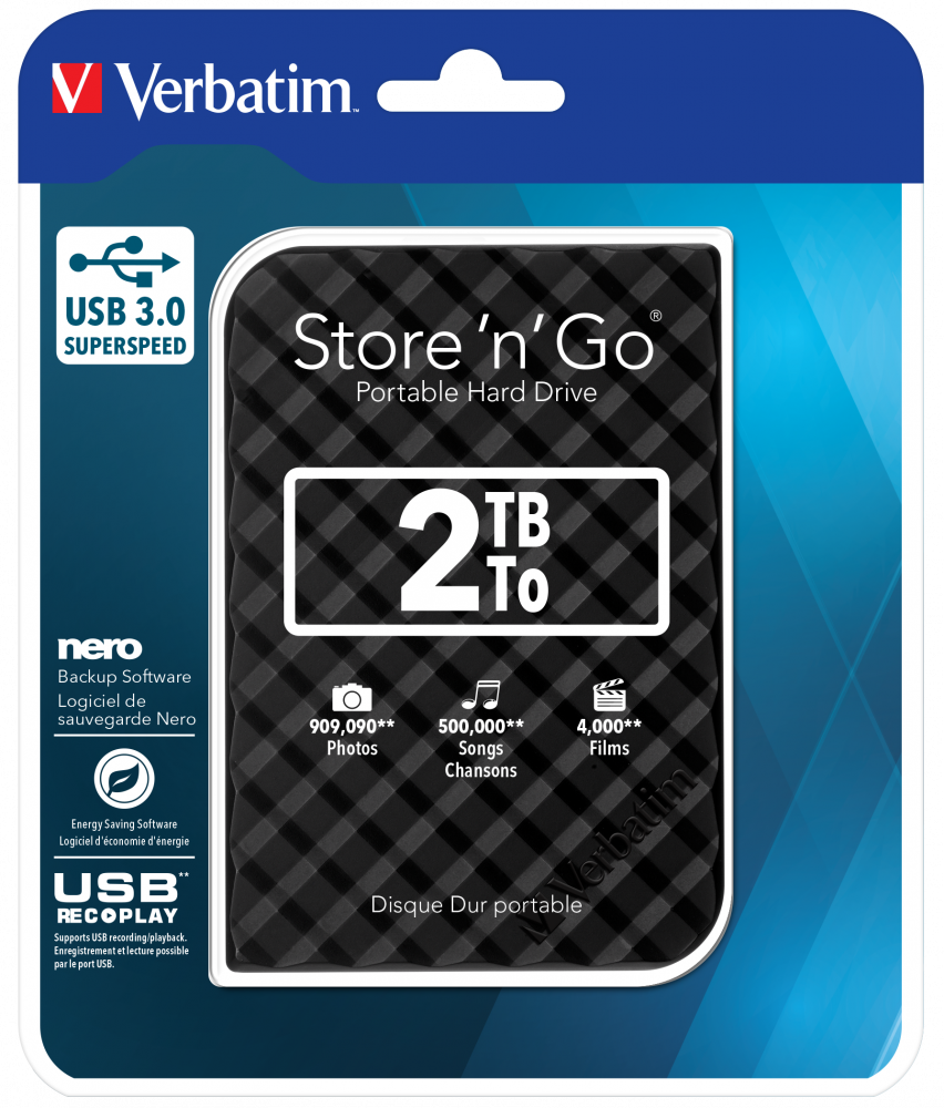 Verbatim Store N Go Hard Drive USB 3.0 2TB Black