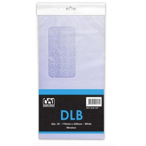 DLB White Self Seal Envelopes - With Window - 25/pack