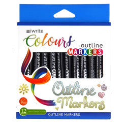 iWrite Colours Outline Markers - Outlining Colouring Markers 12 Pack