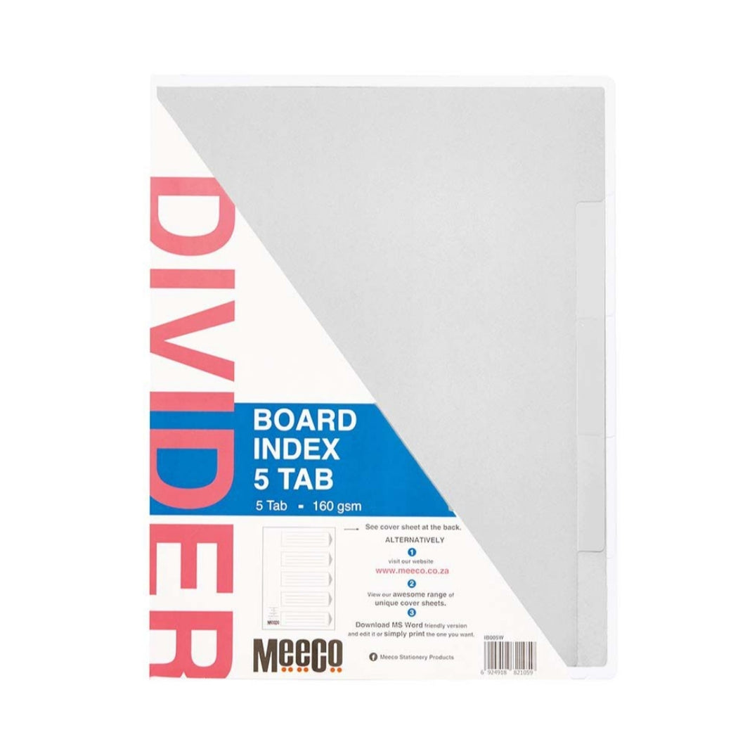 Meeco A4 5 Tab White Board Dividers