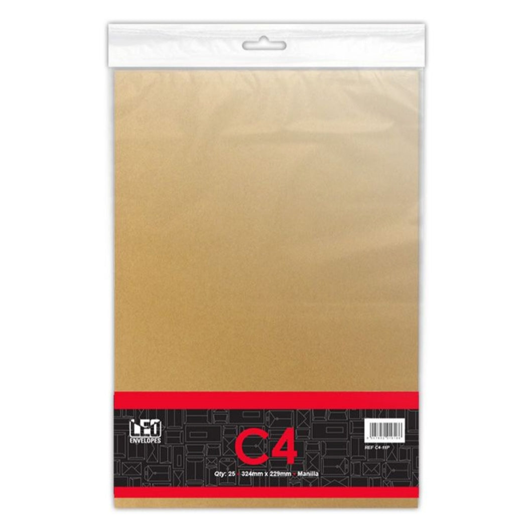 C4 Manilla Self Seal Envelopes -  Open Short Side - Pack of 25