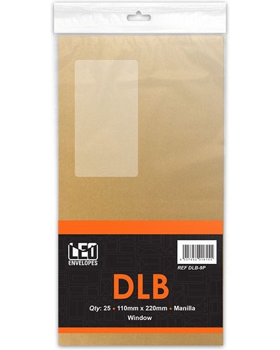 LEO DLB Window Self Seal Retail Envelopes (Pack of 25)(Manilla)