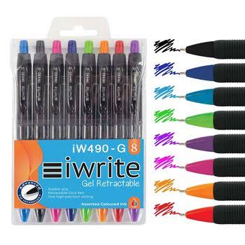 iWrite Retractable Gel Pens 0.5mm Assorted - Wallet of 8