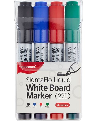 Monami Sigmaflo Liquid 220 Whiteboard Markers - Bullet Tip (Set of 4)