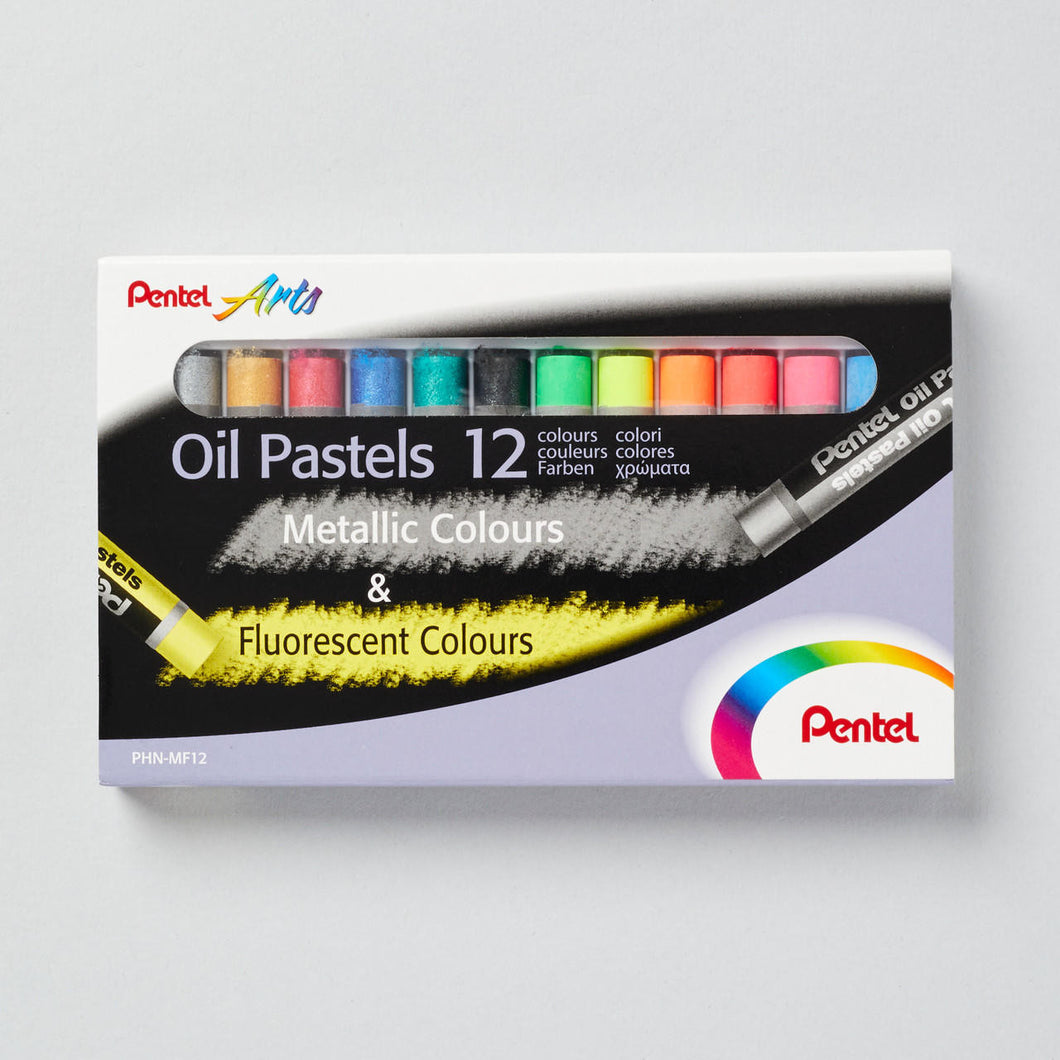 Pentel Fluorescent and Metallic Oil Pastels Set of 12