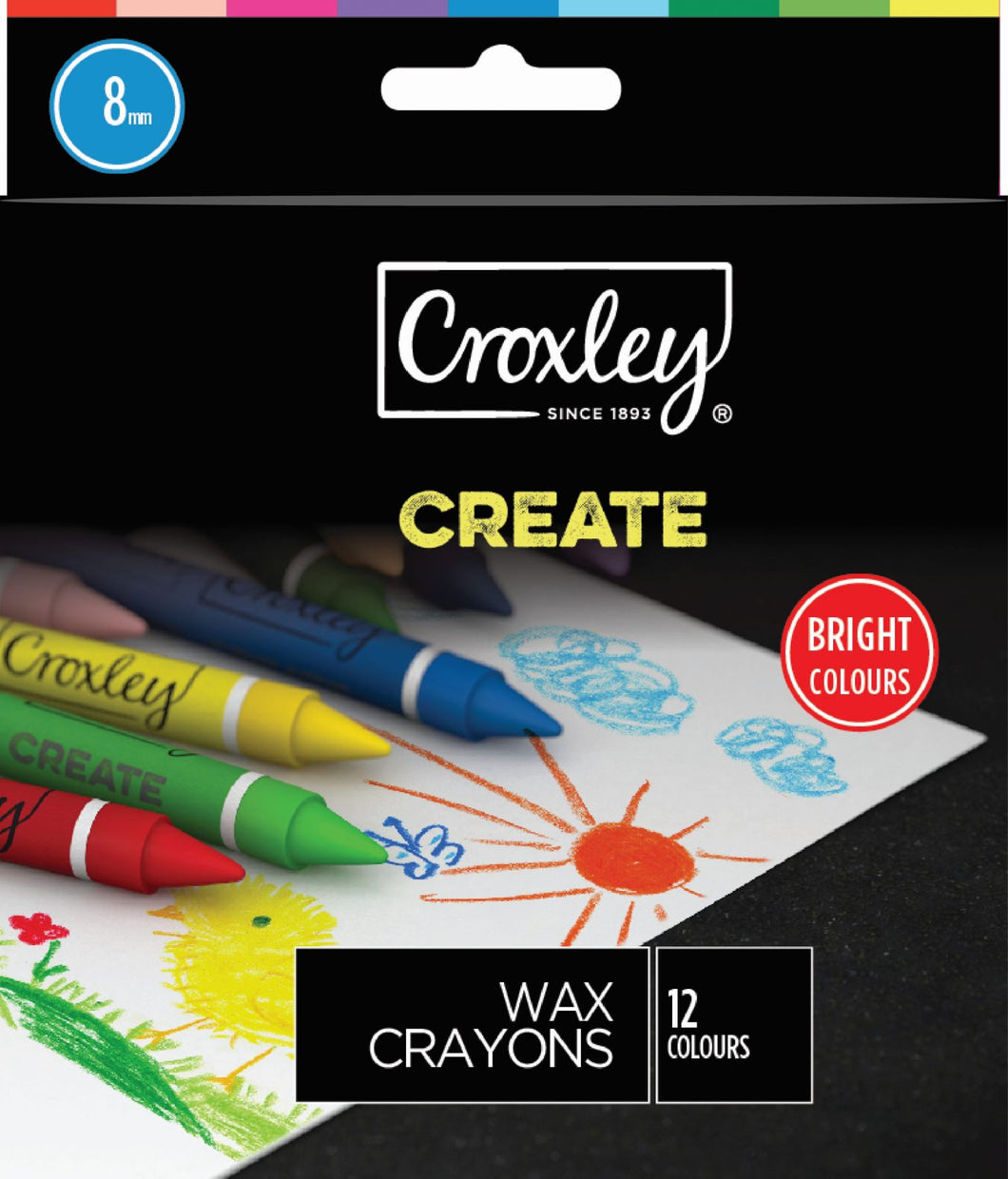CROXLEY WAX CRAYONS(12) 8MM